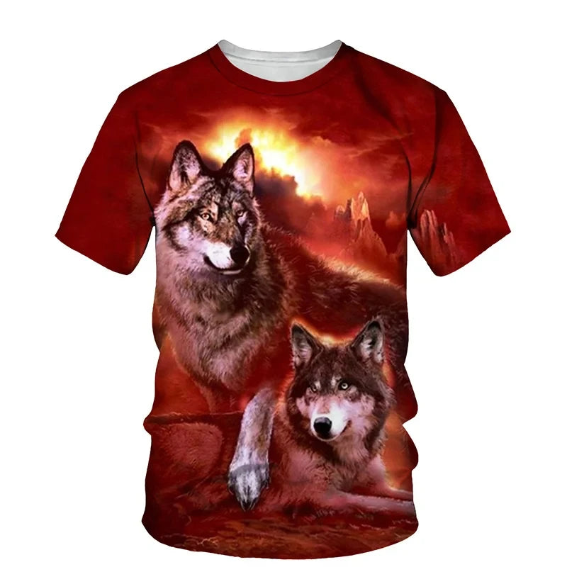 Animal Wolf Pattern 3D Print Men O-Neck Tshirt Fashion Tees Casual Short Sleeve Oversized Y2K Harajuku Unisex Clothing