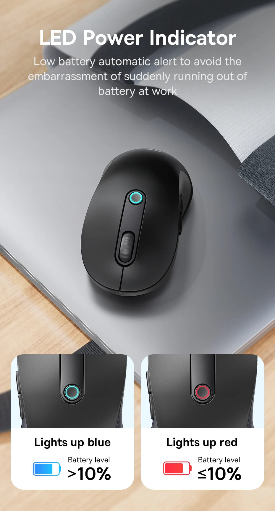 Baseus F02 Ergonomic Wireless Mouse with Bluetooth 5.2, 2.4G, 4000 DPI & 7 Silent Buttons