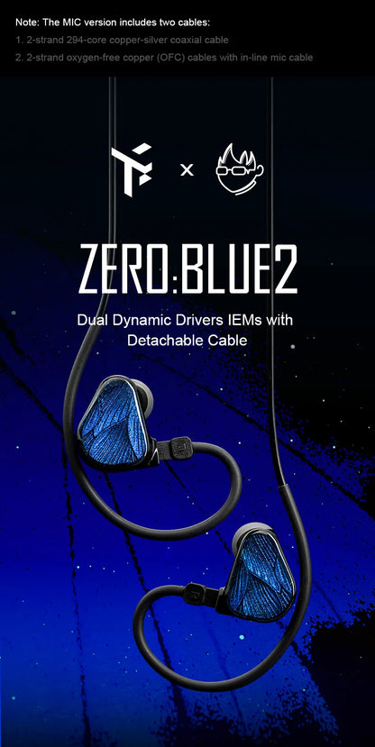 TRUTHEAR Zero:BLUE2 Earphone Dual Dynamic Drivers IEMs with Detachable Cable in Ear Headphone 0.78mm 2pin 3.5mm plug