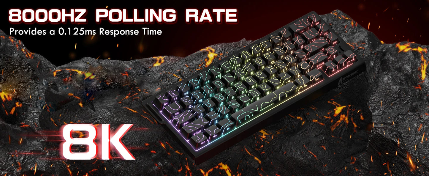 ATTACK SHARK X68PRO HE 60% Wireless Rapid Trigger Gaming Keyboard,Adjustable Actuation,8K,Hall Effect Magnetic Switch,Tri-mode