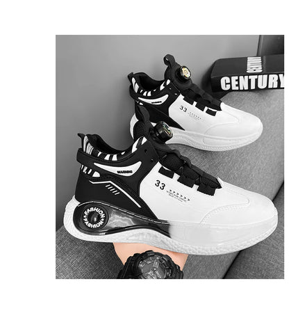 Men's Sneakers with Rotating Buckle Comfortable Non-Slip Lace-Up Durable Shoes for Outdoor Activities