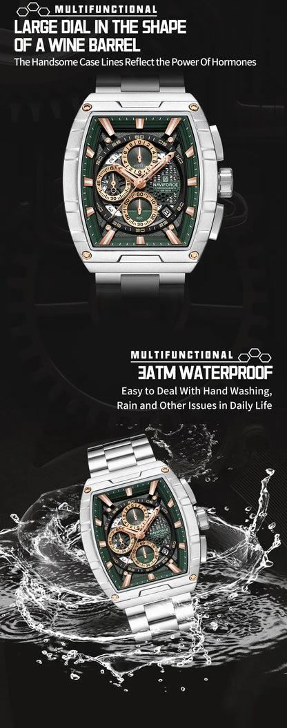 NAVIFORCE Top Brand Men's Watches Luxury Tonneau Quartz Wristwatch Waterproof Chronograph Watch for Men 2025 Auto Date Clock