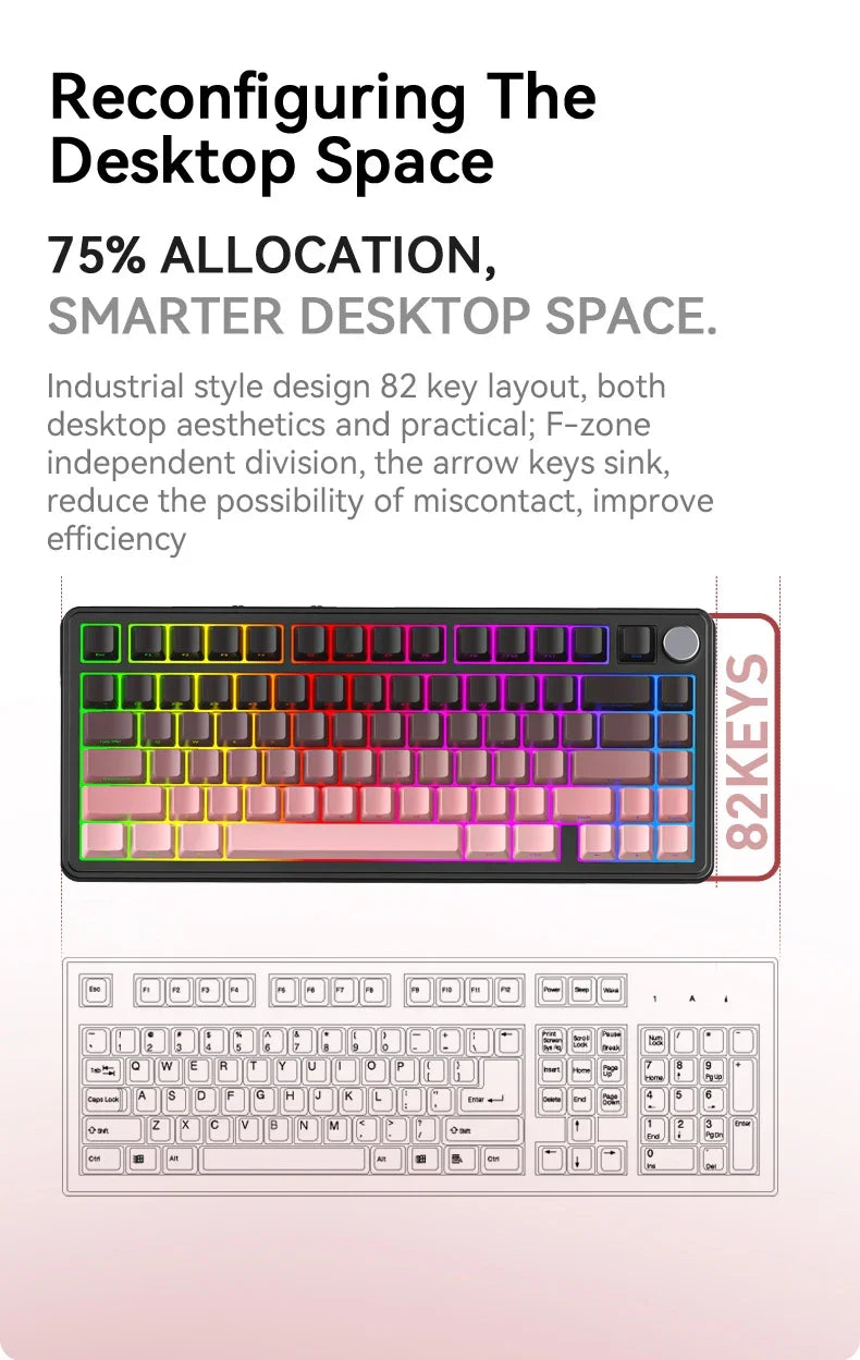 ATTACK SHARK X85/X85Pro Wireless Mechanical Keyboard 75% 82 Keys Tri-Mode Bluetooth Wired RGB Hot Swap Gasket Knob Large battery