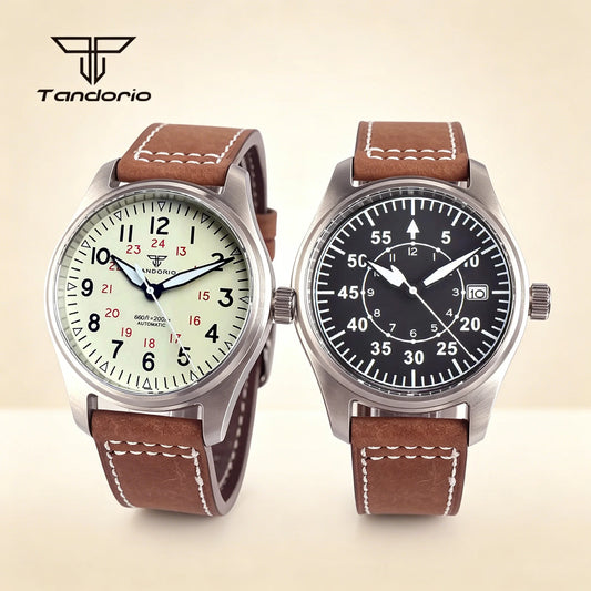 Tandorio 39mm Pilot Men's Diving Automatic Watch AR Sapphire Miyota8215/PT5000 Movt Mechanical Steel Wristwatch 20BAR Green Lume