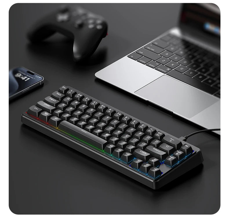 FREEWOLF M68SE 68 key wired mini keyboard, designed ergonomically, dazzling lights and compatible with multiple systems