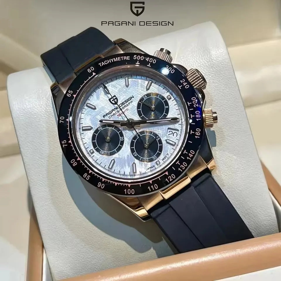PAGANI DESIGN V2 40MM Relógio masculino de quartzo com mostrador meteorito, safira, cronógrafo retro, impermeável para homem
