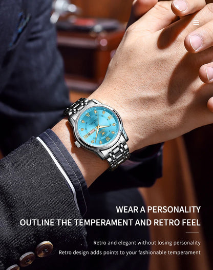 OLEVS Top Original Men Quartz Watch Blue Waterproof Watch for Men Stainless Steel Quartz Men Luxury Watch Luminous Wristwatch