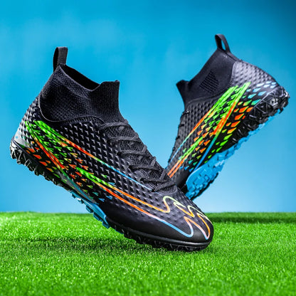 Double Star High-Top Soccer Shoes, Men's TF Turf Studs, Professional Training and Match Shoes for Boys, Teens, Kids, and Adults