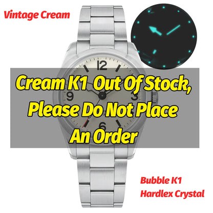 Watchdives WD1960S V2 36Mm Vintage Cream Man Watches VH31 Sweep Seconds Quartz Watch Bubble K1 Sapphire Luminous Stainless Steel
