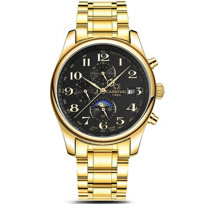 Carnival Brand Automatic Watch Fashion Luxury Waterproof Calendar Moon Phase Mechanical Watches For Men Clock Relogio Masculino