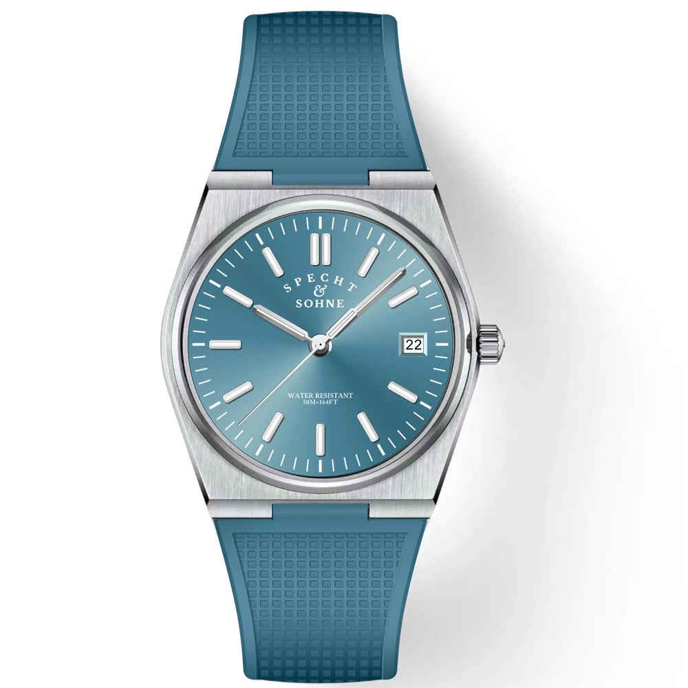 2025 SPECHT&SOHNE New Rubber Strap Fashion Quartz Watches For Men Stainless Steel Watch Ice Blue Luminous Sapphire Crystal 5BAR