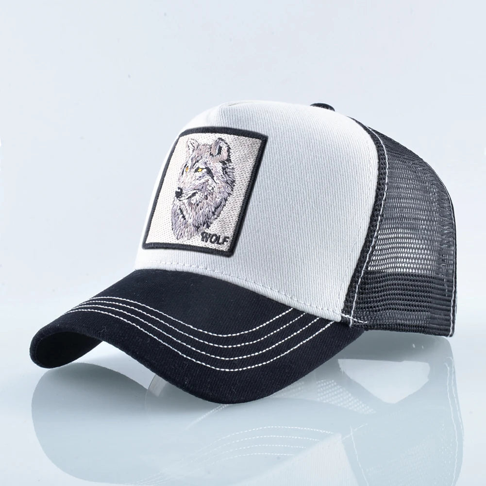 Modische Baseballkappe mit gesticktem Wolf-Aufnäher, Snapback, Hip-Hop-Trucker-Kappe, für Männer und Frauen, atmungsaktiv, Outdoor-Kappe mit Schirm