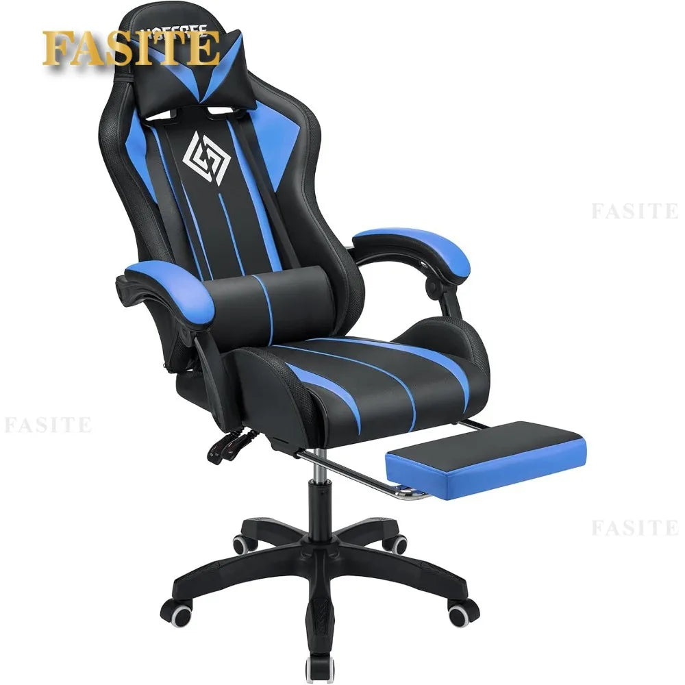 Fashion High Back Video Game Chair with Speakers Massage Computer Gaming Chair with LED Lights and Footrest