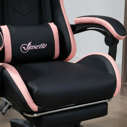 Adjustable Height Gaming Chair with Headrest, Ergonomic Gaming Chair with Footrest, PU Leather Computer Chair for Gaming Desk, Pink & Black