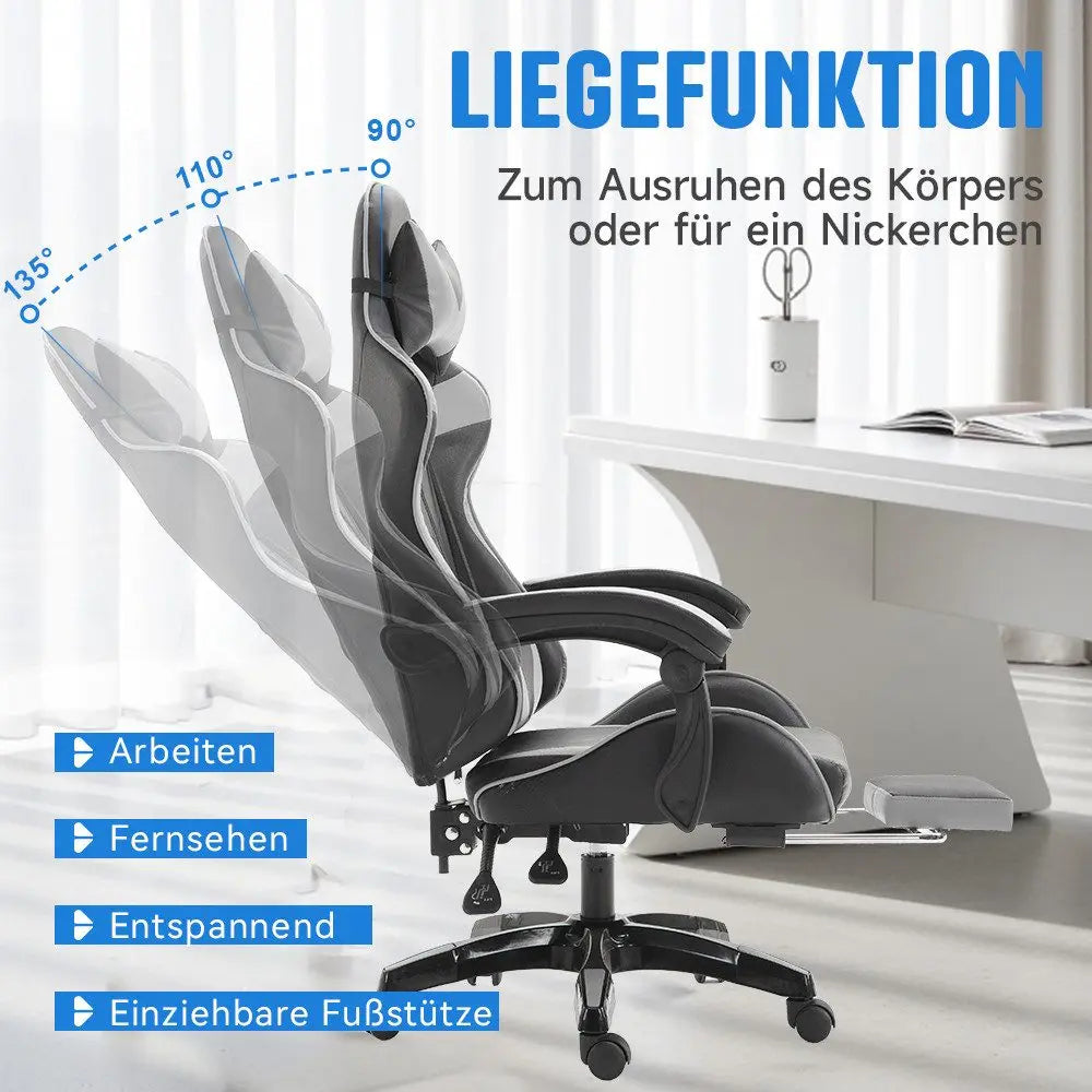 Ergonomic Gaming Chair, Office Chair, Height Adjustable, PU Leather Computer Chair, with Headrest and Lumbar Support, 360° Swivel