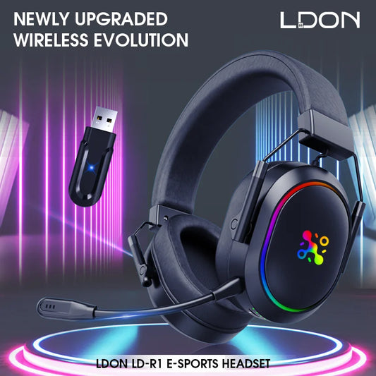 LDON Wireless Gaming Headset PS5 PS4 Bluetooth 2.4GHz Headphones 3D Surround Sound Noise Cancelling Mic Low Latency