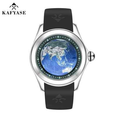KAFYASE Fashion Earth  Bubble Rubber Automatic Watches Luxury Men 46mm Mechanical Wristwatches Art Eye Ball Dial Classic Watch