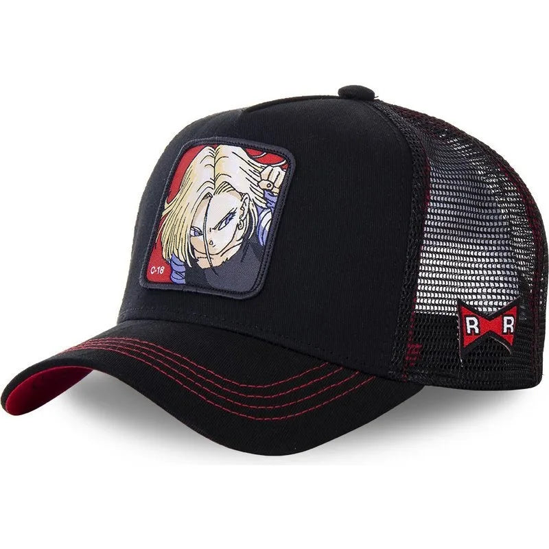 Dragon Ball Son Goku-Kappe, Sommer-Reisekappe mit Schirm, Herren-Kappe mit Stickerei, im Hip-Hop-Stil, Sonnenvisier, verstellbare Trucker-Kappe aus Netzstoff