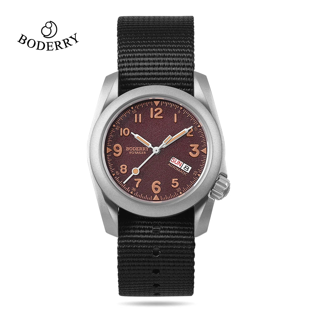 Relógio masculino Boderry Field Watches VOYAGER, caixa em bronze, mecânico automático, 100M impermeável, estilo militar, marca de topo