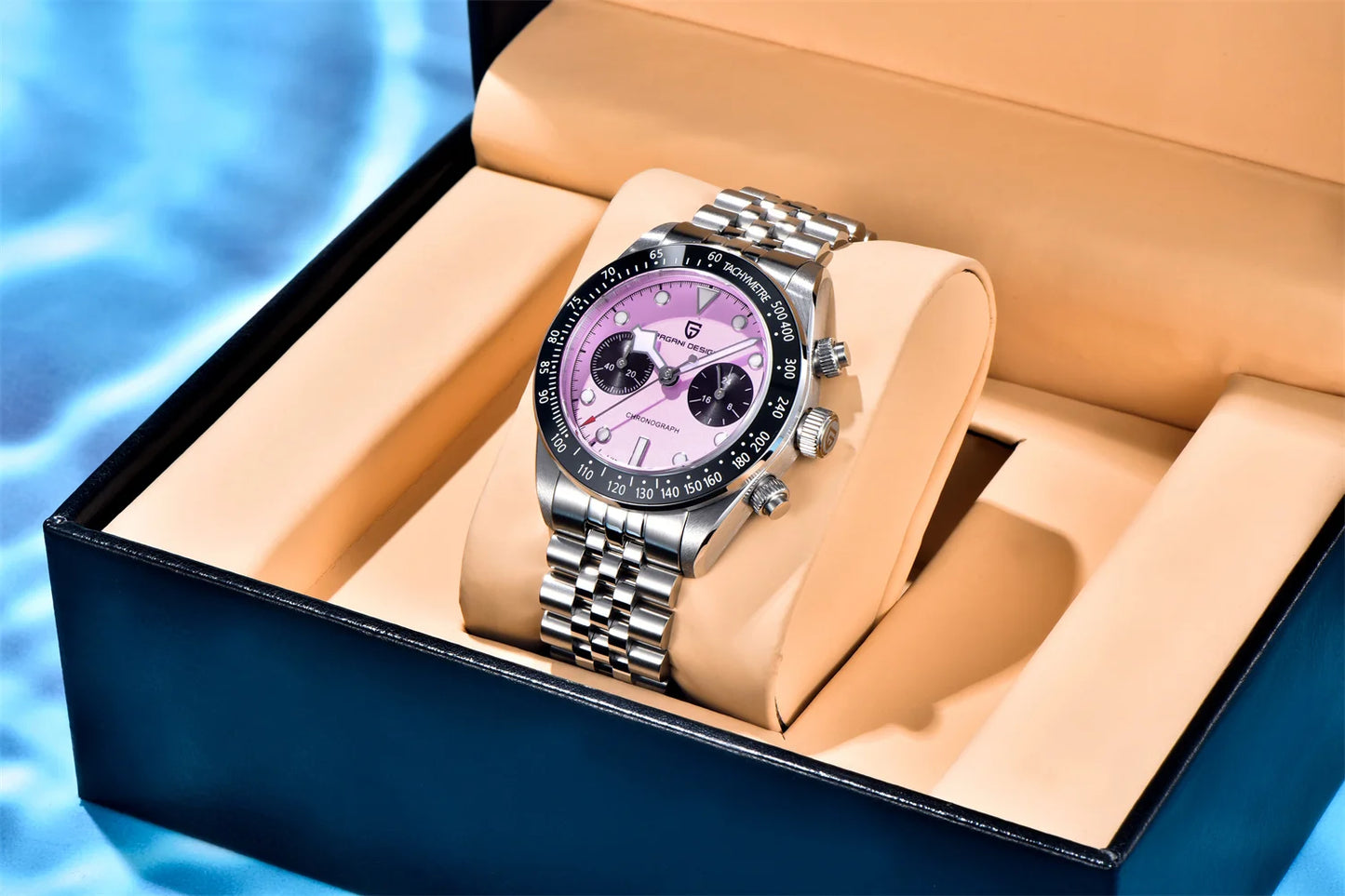 PAGANI DESIGN Men Watches 2026 New Pink BB Panda Dial Chronograph Fashion Luxury Quartz Watch For Men VK64 Movt Waterproof Watch