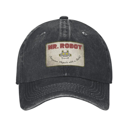 Computer mit Sourires Anime Funny Mr Robot Individuell gestaltete Retro-Cowboy-Baseballkappen für Herren aus Denim, Sonnenhut, Hip-Hop-Kappe