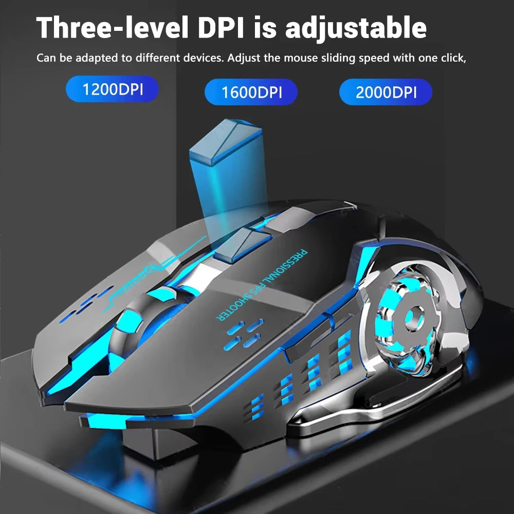 Vezeték nélküli Bluetooth egér 2.4G USB Mecha gaming egér, újratölthető, halk, háttérvilágításos, ergonomikus irodai egér, gamer kiegészítők