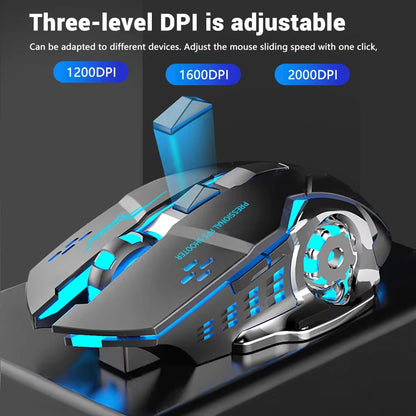 Vezeték nélküli Bluetooth egér 2.4G USB Mecha gaming egér, újratölthető, halk, háttérvilágításos, ergonomikus irodai egér, gamer kiegészítők