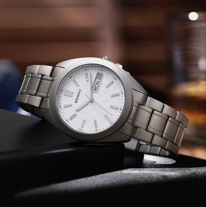 BERNY Titanium Watches for Men Date Week Calendar Sapphire Quartz Watch 38mm Super Luminous Men's Wristwatch 10ATM Lightweight