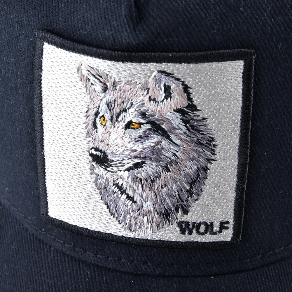 Modische Baseballkappe mit gesticktem Wolf-Aufnäher, Snapback, Hip-Hop-Trucker-Kappe, für Männer und Frauen, atmungsaktiv, Outdoor-Kappe mit Schirm