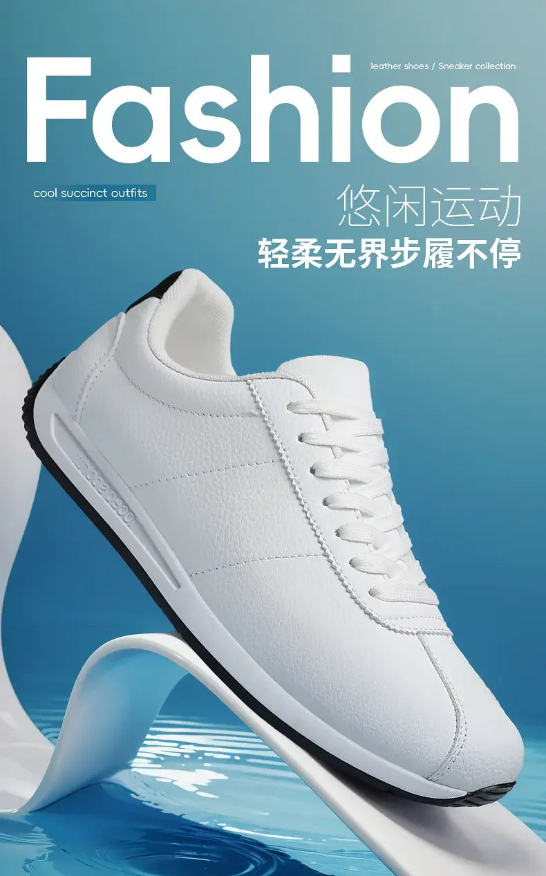 Zapatillas deportivas de cuero PU para tiempo libre, running, verano, moda, antideslizantes, montañismo, tenis, tendencia, superventas, para hombre, blancas, planas