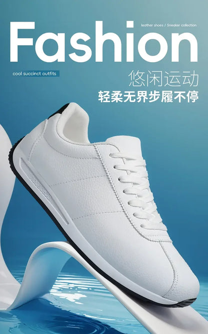 Zapatillas deportivas de cuero PU para tiempo libre, running, verano, moda, antideslizantes, montañismo, tenis, tendencia, superventas, para hombre, blancas, planas