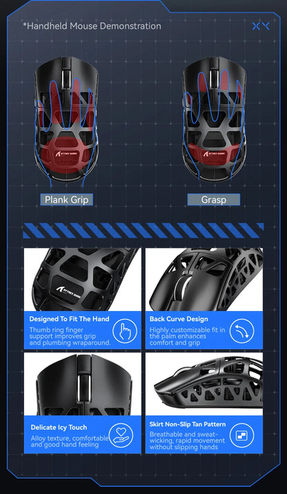 ATTACK SHARK R3 žaidimų pelė iš magnio lydinio su korio struktūra, itin lengva, 8K Hz, PAW3395 jutiklis, 26000 DPI, ergonomiška שעל