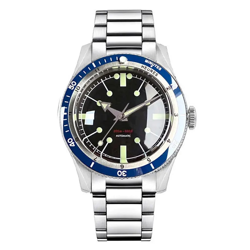 200M Water Resistant Mechanical Wristwatch Miyota 8215 Domed Sapphire Glass 120 clicks Bezel Steel Band Luminous Marks