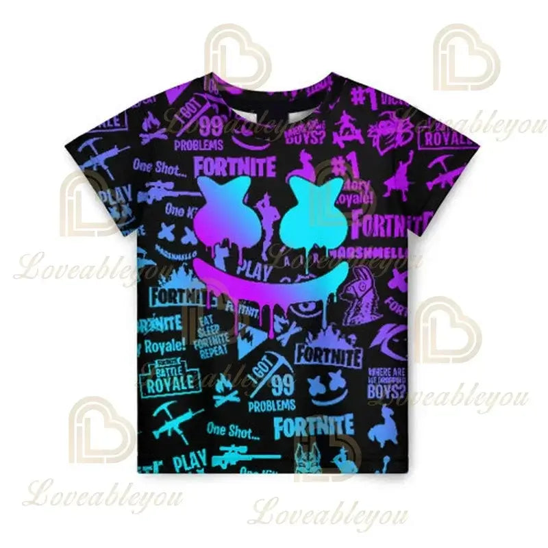 Battle Royale 3D Fortnite T-shirt Tees Men and Women Boys Girls Victory Cartoon Tops Teen Clothes Kids Hero Game Tees Tops