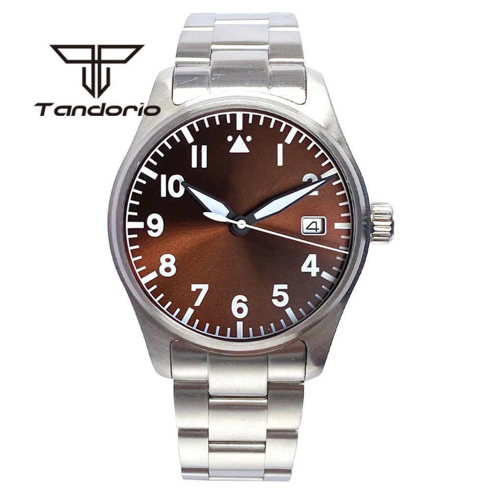 Tandorio 39mm Diving Pilot Automatic Watch for Men NH35/PT5000/Miyota8215 Movement AR Sapphire Crystal 20BAR Waterproof Luminous