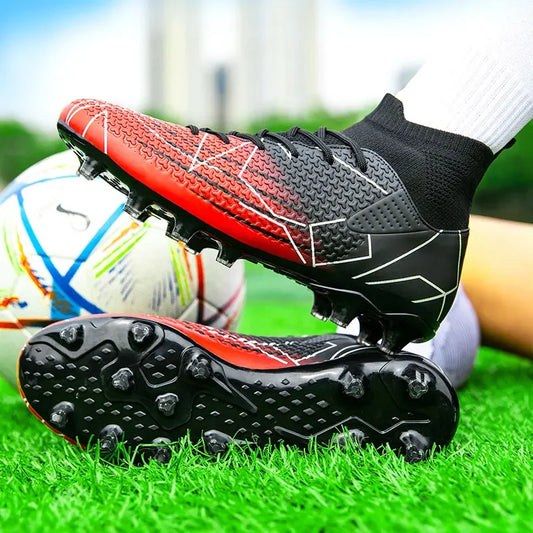 New Professional High-Top Football Shoes Artificial Grass Leather Youth Students Training Soccer Shoes for Men and Women Sports