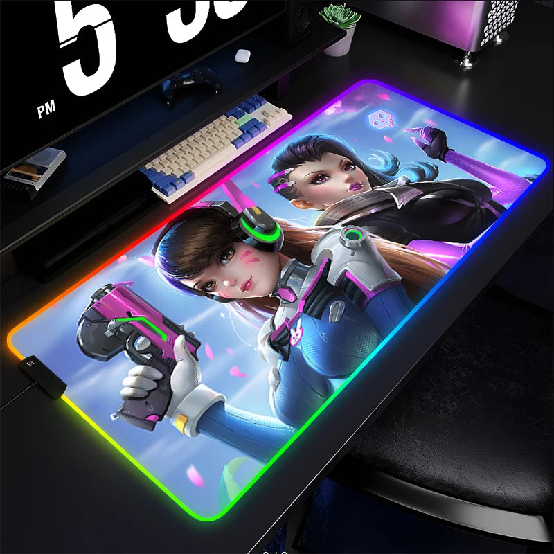 Podkładka gamingowa pod mysz i klawiaturę Overwatch Sombra, mata na biurko LED RGB, gumowa, kawaii, do notebooka