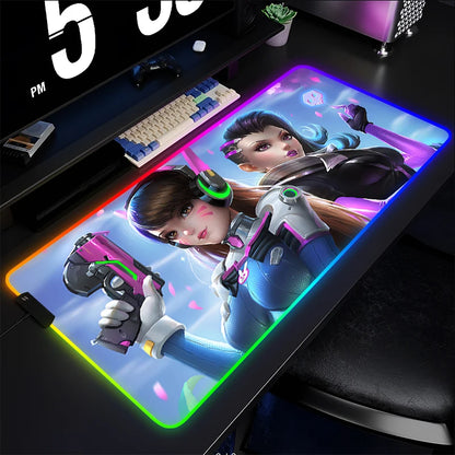 Podkładka gamingowa pod mysz i klawiaturę Overwatch Sombra, mata na biurko LED RGB, gumowa, kawaii, do notebooka