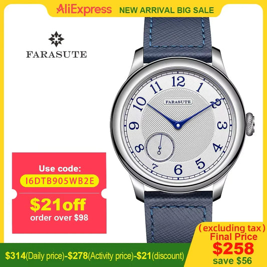 FARASUTE NEW Machinery Men Watch Salmon Dial St17 Manual Mechanical Watch Small Second Vintage Bonklip Bracelet