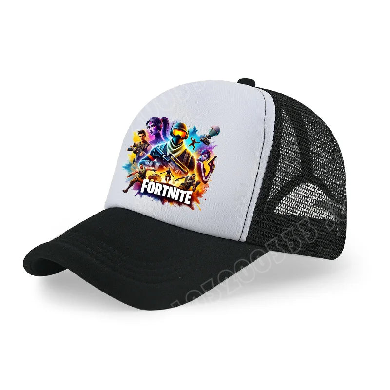 Fortnite-baseballkasket med tegneserieagtigt spilprint til børn, åndbar mesh-sommerkasket med justerbar skygge, fødselsdagsgave til børn