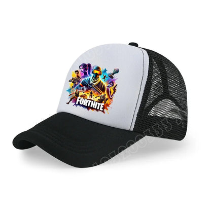 Fortnite-baseballkasket med tegneserieagtigt spilprint til børn, åndbar mesh-sommerkasket med justerbar skygge, fødselsdagsgave til børn