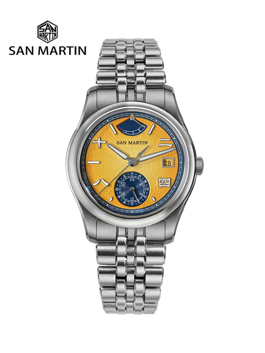San Martin 39mm Miyota 9132 Power Reserve Display Men Luxury Sport Watch Automatic Mechanical Waterproof Original Design SN0144