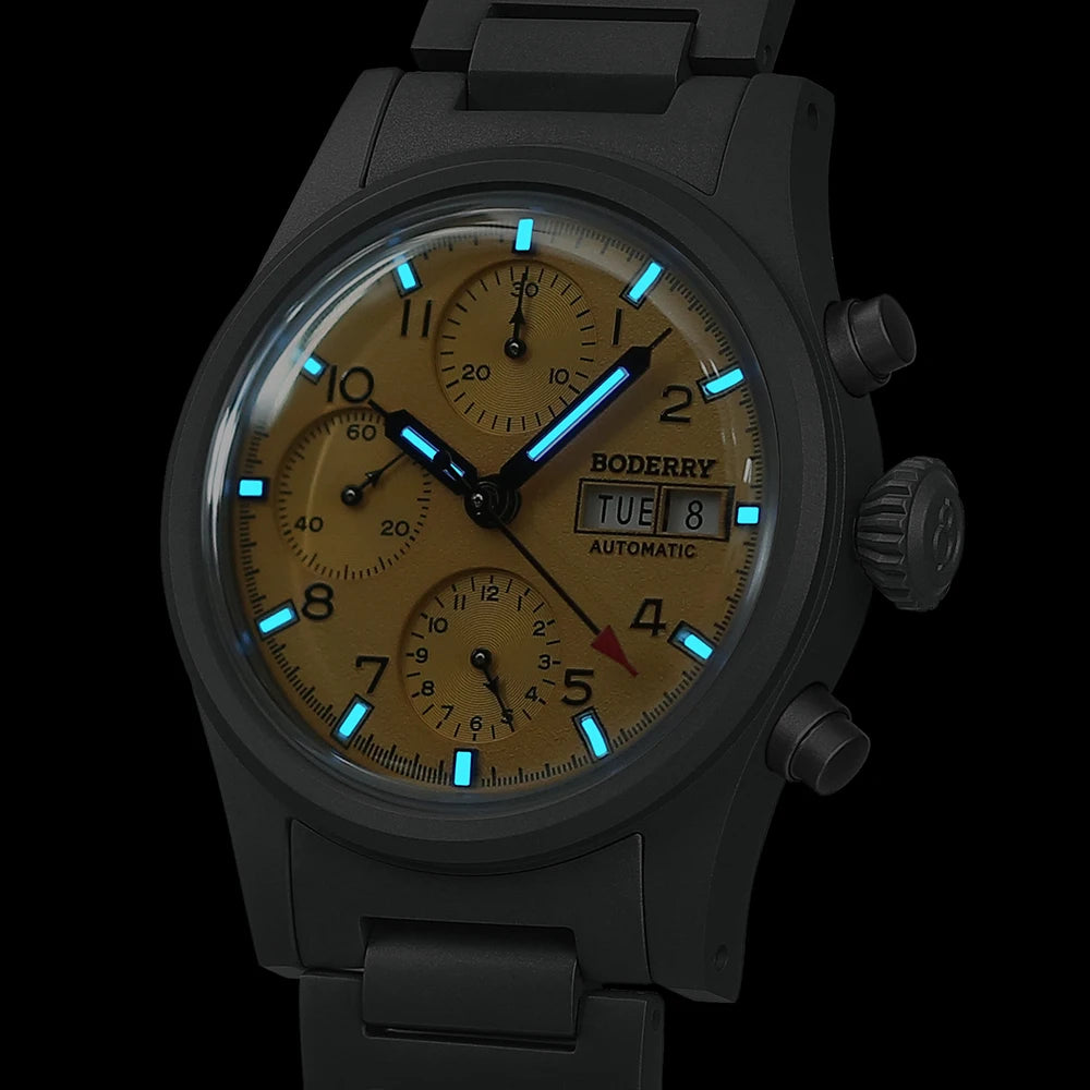 Boderry Chronograph Watch LANDMASTER Titanium Automatic mechanical Field Watches Outdoor Sport Waterproof Dive Wristwatch Men