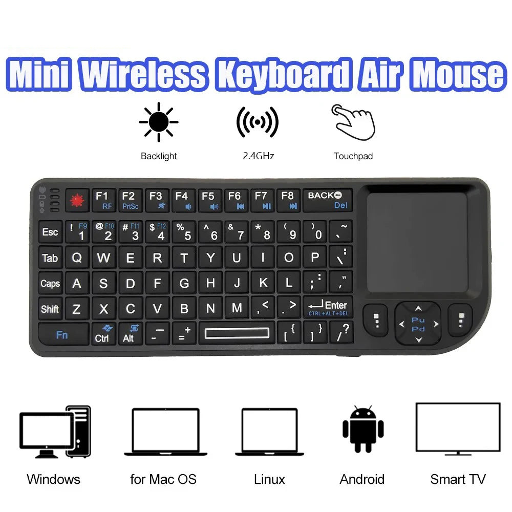 A8 Mini Wireless Keyboard 2.4G 7 Color Backlit 3 in 1 Handheld Keyboard with Touchpad Air Mouse for Android TV Box PC Tablet