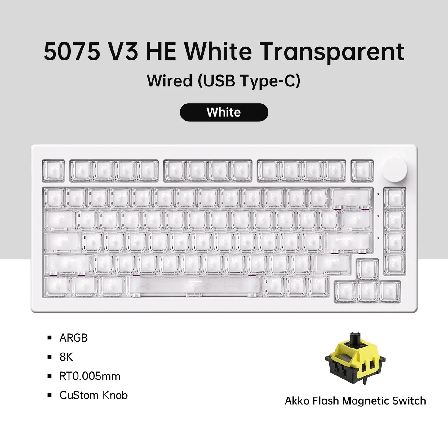 Akko 5075 V3 HE Magnetic Keyboard 75% Custom Mechanical Gaming Keyboard Rapid Trigger 0.005mm 8K Polling Rate ARGB