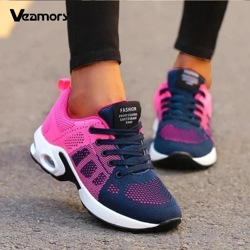 Adidași ușori de damă, la modă, pentru alergare, pantofi sport pentru activități în aer liber, pantofi de alergare confortabili din plasă respirabilă, cu pernă de aer și șireturi
