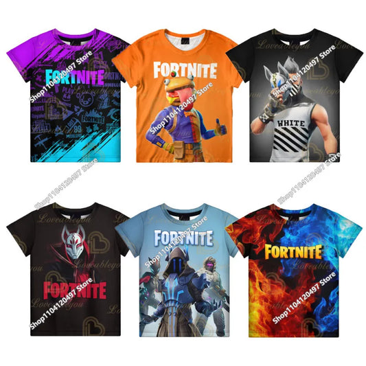 Fortnites 3D-gedrucktes Kurzarm-T-Shirt mit Cartoon-Print, Battle-Royale-Gaming-Shirt für Erwachsene und Kinder, Harajuku-T-Shirt