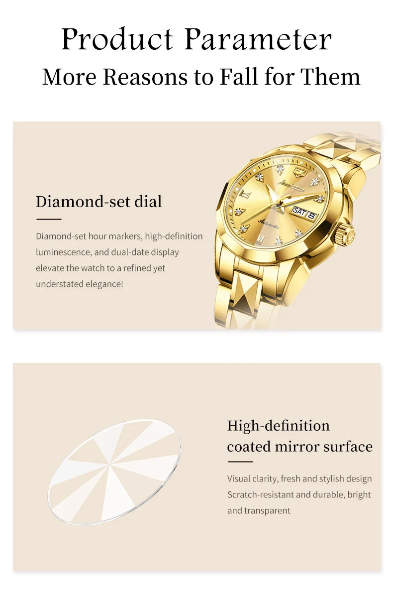 JSDUN 8995 Women Watch Mechanical Watch Waterproof Week Date Ladies Watch High Quality Luxury Original Tungsten Steel Clock