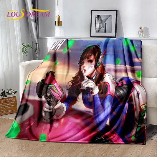 Меко плюшено одеяло Overwatch Game Gamer DVA Reaper, фланелено одеяло за хол, спалня, легло, диван, пикник, дете, 3D