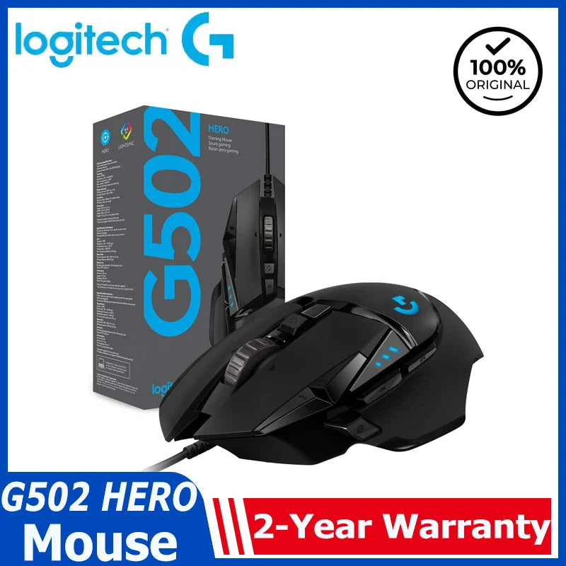 Logitech G502 HERO vysoce výkonná drátová herní myš, senzor HERO 25K, 25,600 DPI, RGB, nastavitelné závaží, 11 tlačítek, myš pro PC/Mac